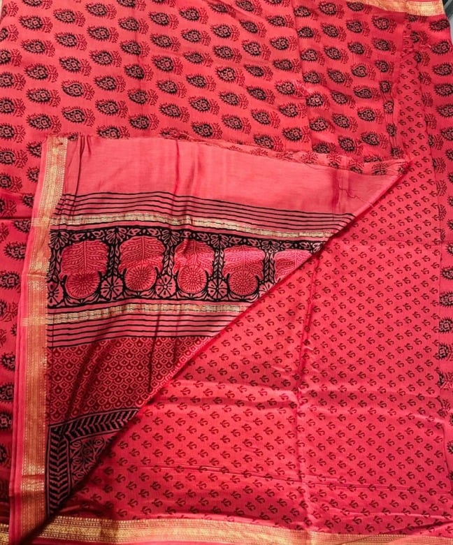 Handwoven White Cotton Silk Mix Maheshwari Bagh Print Suit Material