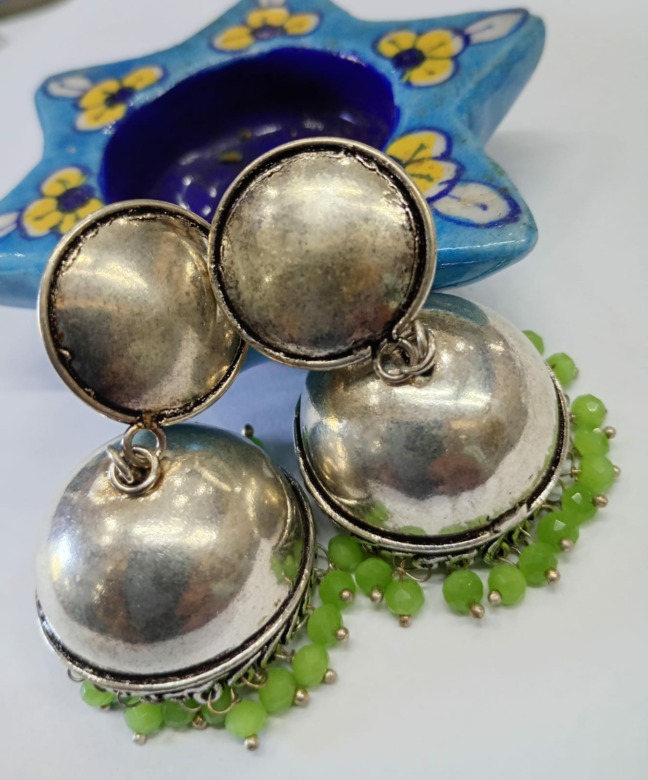Tribes India Handcrafted Grey Metal Jhembo Jhumka Earring (MULTI-COLOR)