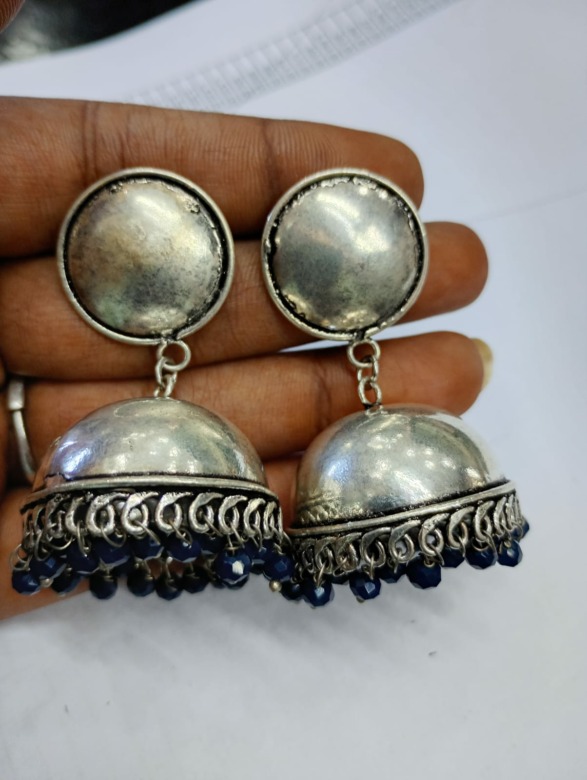 Tribes India Handcrafted Grey Metal Jhembo Jhumka Earring (MULTI-COLOR)