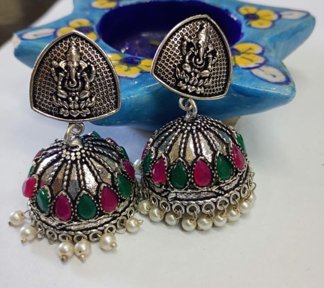 Tribes India Metal Topli Earring for Women(multi color)