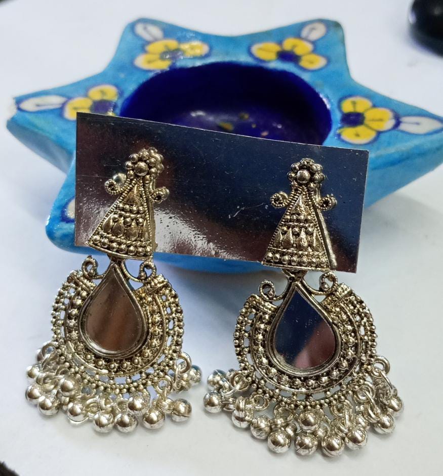 Indian Tribal Mirror Top Metal Earrings
