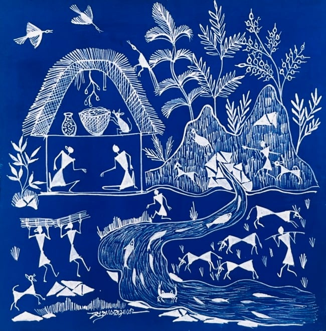 WARLI PAINTING ON CLOTH 10x10 Inches