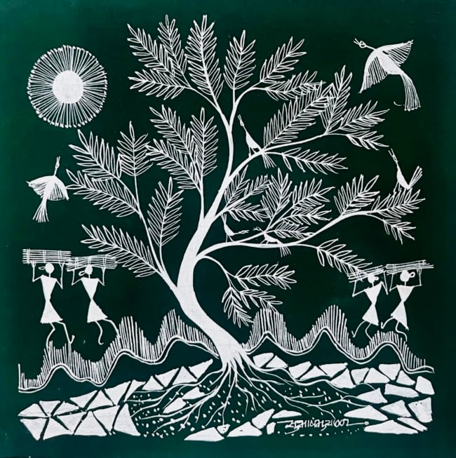 WARLI PAINTING ON CLOTH 10x10 Inches