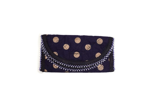 3 Fold Handmade Purse Cotton, Sponge & Bid Work Small Blue with Polka Dot (PVTG)