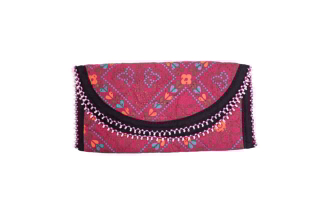 3 Fold Handmade Purse Cotton, Sponge & Bid Work Small Pink with Design (PVTG)