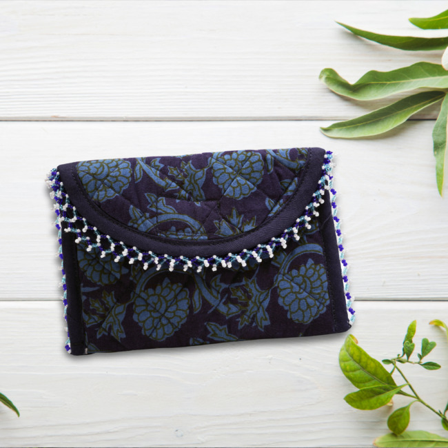 Handmade Cotton, Sponge & Beaded Purse Navy Blue : (UTSAV)