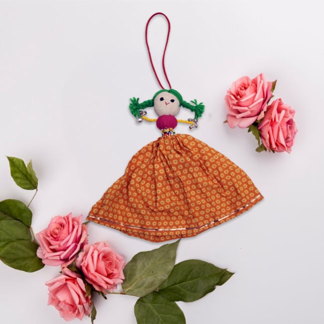 Handmade Soft Doll Hanging with Pearl and Ghughri 20 CM Yellow with Green : (UTSAV)