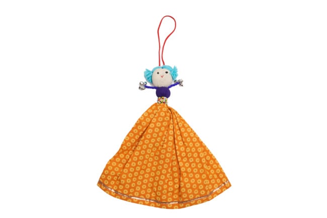Handmade Soft Doll Hanging with Pearl and Ghughri 20 CM Yellow with Sky-blue : (UTSAV)