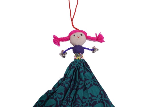 Handmade Soft Black Doll Hanging with Pearl and Ghughri 20 CM Dark Green with Pink : (UTSAV)