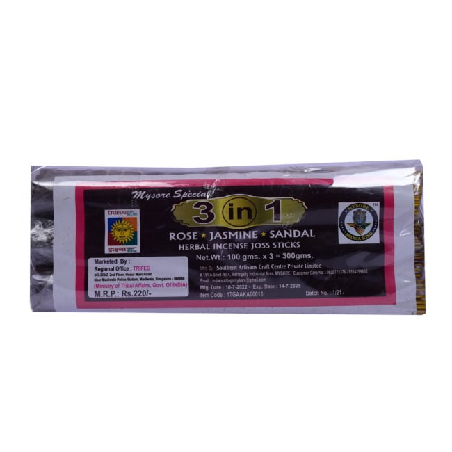 Mysore Special 3 in 1 Herbal Incense Joss Sticks (300 Grams)