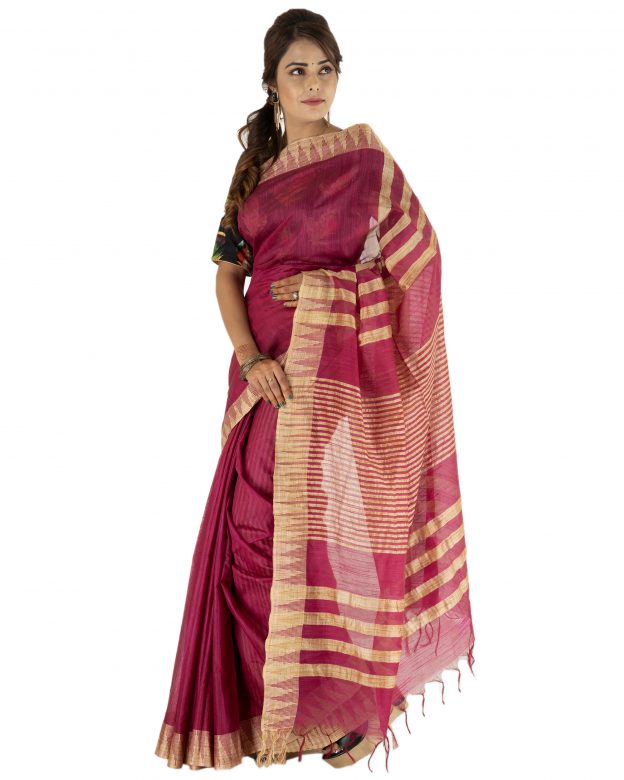 Traditional Katan Vidharbha Purple and Light Brown Cotton Saree ...