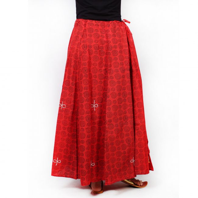 Cotton Hand Block Print Embroidered Skirt - Tribes India