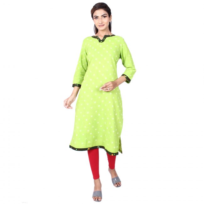 Cotton Bandhani Kurta With Mirror Work - Tribes India