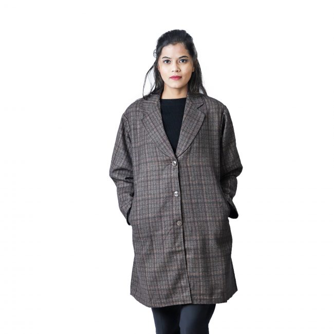 Handloom Woolen Checks Long Coat - Tribes India