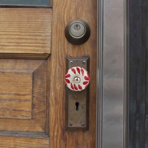 Blue Pottery White Red Door Knob