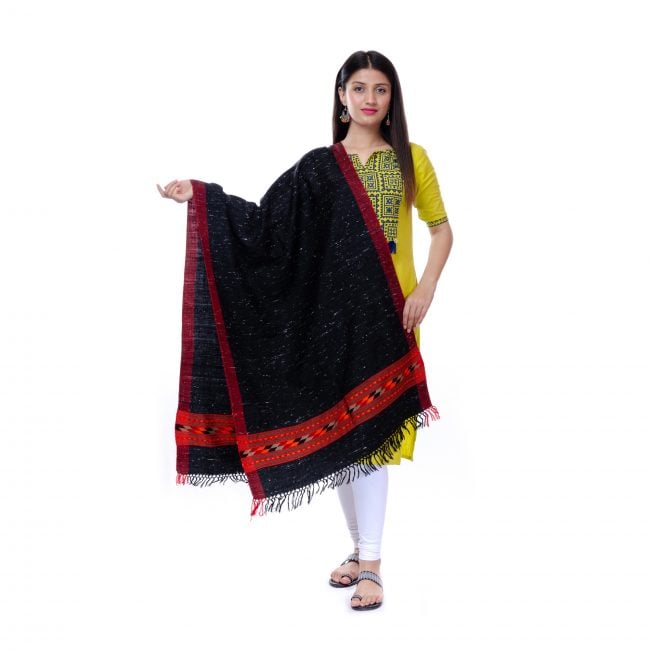 Handwoven Black Color Shawl - Tribes India