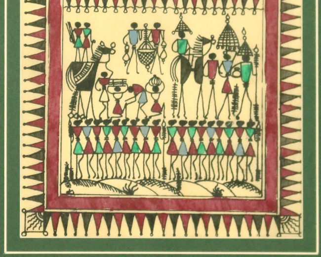 Tribes India Saura Painting Tassar with Mount - Tribes India