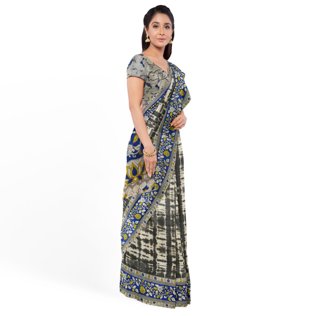 Tribes India Printed Kalamkari Design Cotton Saree with Unstitched ...