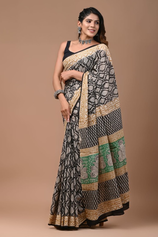 Printed Wedding Wear Machine Wash Bagru Print Cotton Saree, 6.3 m (with  blouse piece) at Rs 650 in Jaipur